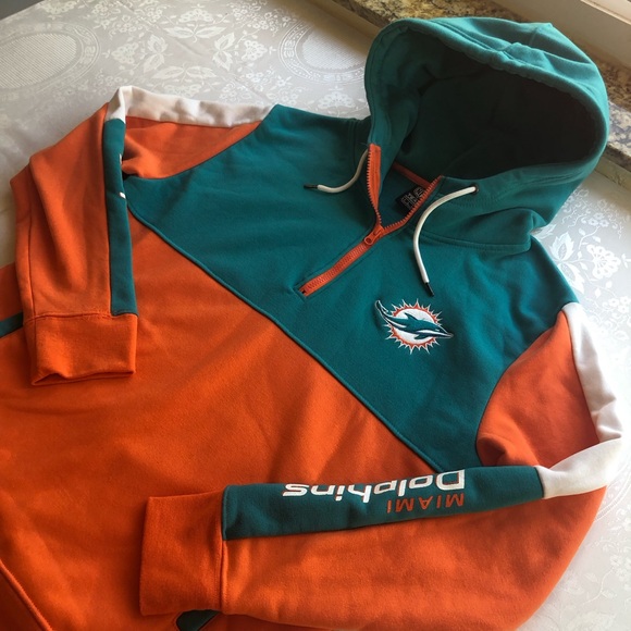 NFL Team Apparel Miami Dolphins Quarter Zip Hoodie Orange/Teal Men’s Size L - Picture 15 of 16